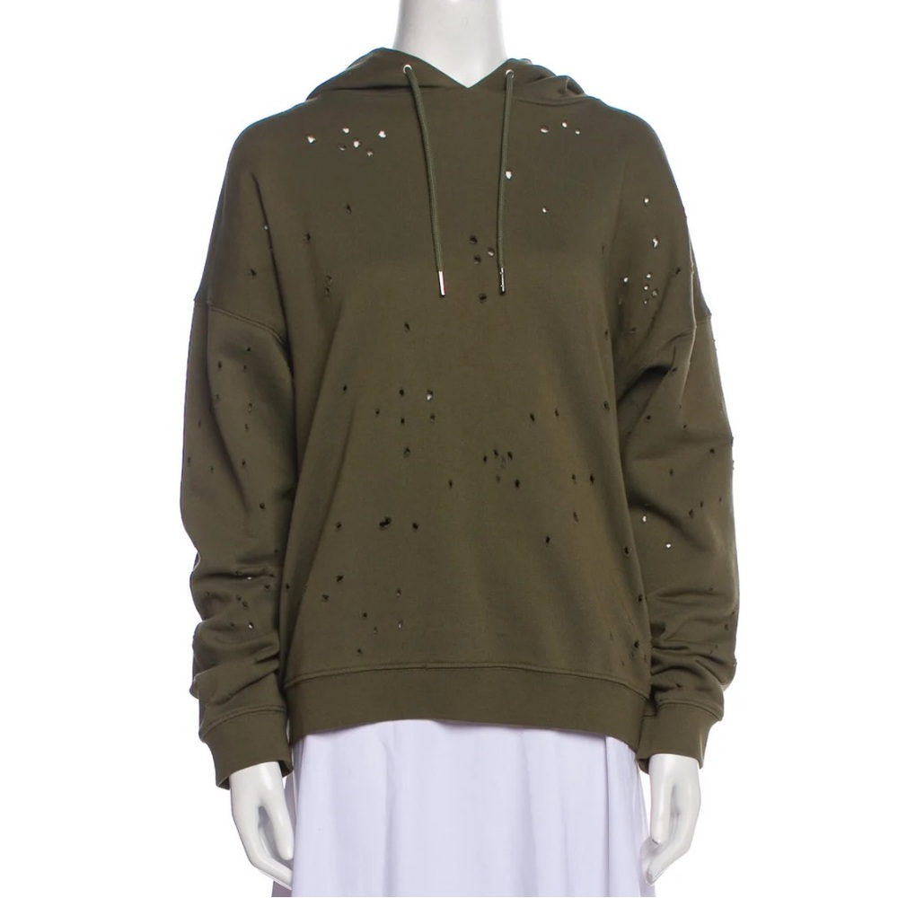Sandro Distressed Olive Green Pullover Hoodie